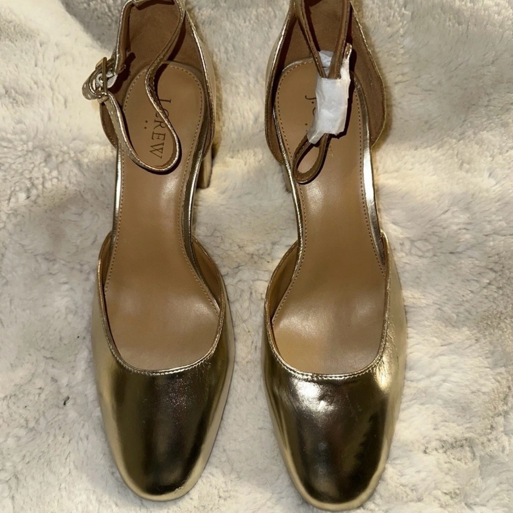 J Crew Maisie Metallic Gold Block Heel Pumps - Picture 4 of 4
